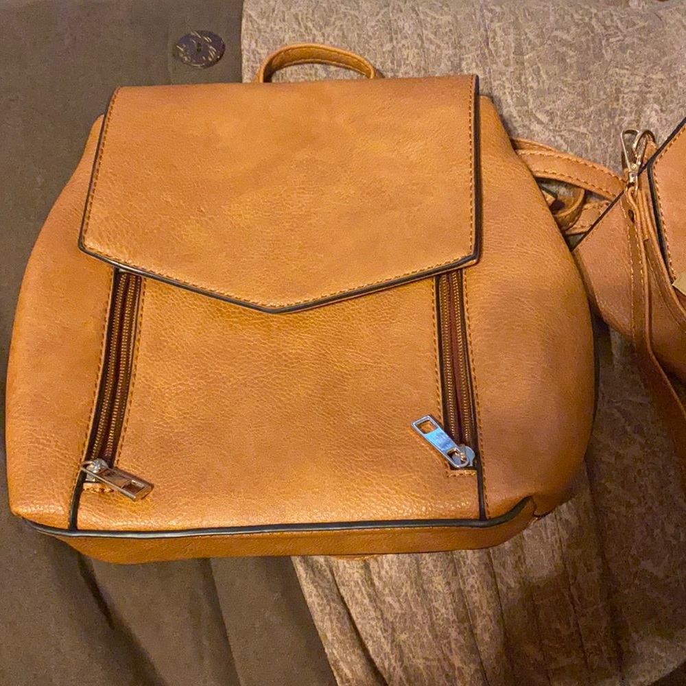 Brown backpack with pouch